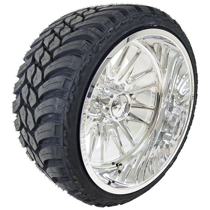 22x12 American Force NOTCH CKH48 Polished 37x12.50R22 AMP Tires Terrain Attack M/T