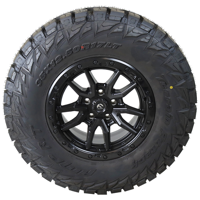 17x9 Fuel Offroad D679 All Black 35x12.50R17 AMP Tires Terrain Attack R/T Jeep Wrangler