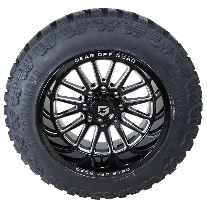 20x10 Gear Offroad 764BM Black/Milled 33x12.50R20 Centennial Tires Dirt Commander M/T