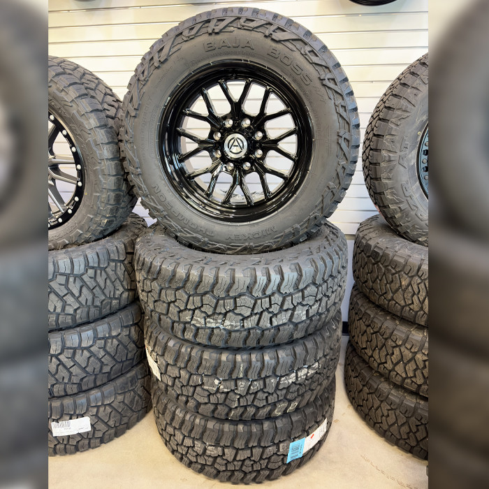 Artem Offroad Wheels A207 Kosmo Gloss Black 20x10 -19mm Offset 8x170 Mickey Thompson Tires Baja Boss A/T 35x12.50R20 F Wheel And Tire Package