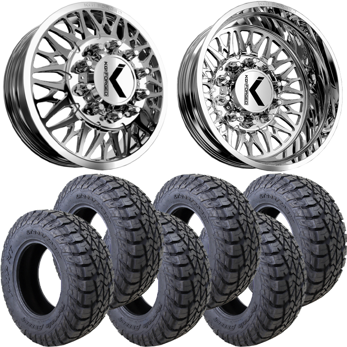 22x8.25 22 inch KG1 Forged KD014 TRIDENT Dually Wheel and Tire Package 35" AMP Attack RT