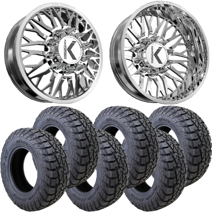 KG1 Forged KD081 BUCKLER Dually Wheel and Tire Package 35" AMP Attack RT 22x8.25 22 inch
