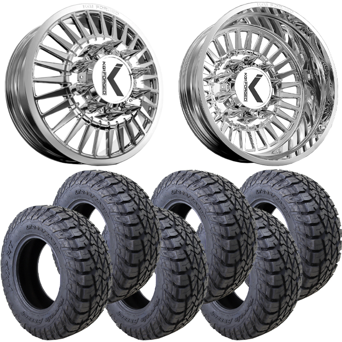22x8.25 22 inch KG1 Forged KD060 CZAR Dually Wheel and Tire Package 35" AMP Attack RT