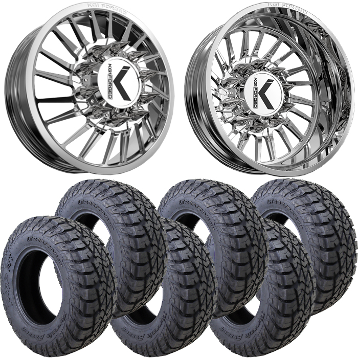 22x8.25 22 inch KG1 Forged KD038 JAVELIN Dually Wheel and Tire Package 35" AMP Attack RT