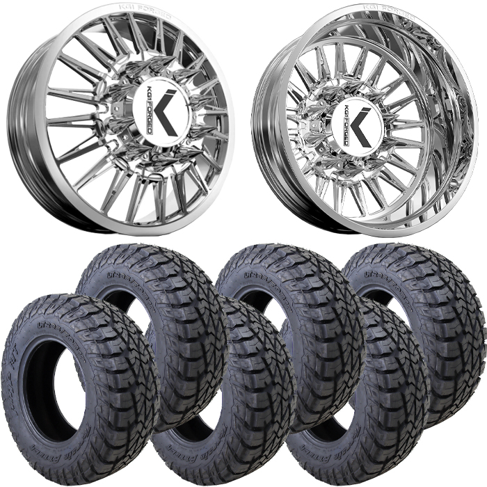 22x8.25 22 inch KG1 Forged KD064 TAZE Dually Wheel and Tire Package 35" AMP Attack RT