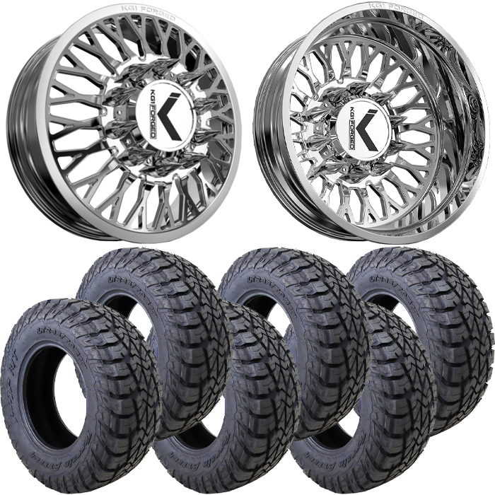 22x8.25 22 inch KG1 Forged KD049 JACKED Dually Wheel and Tire Package 35" AMP Attack RT