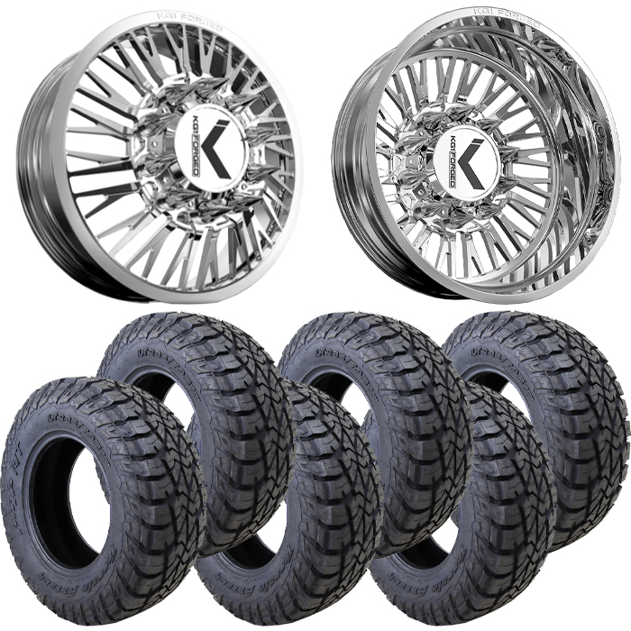 22x8.25 22 inch KG1 Forged KD090 ALLURE Dually Wheel and Tire Package 35" AMP Attack RT