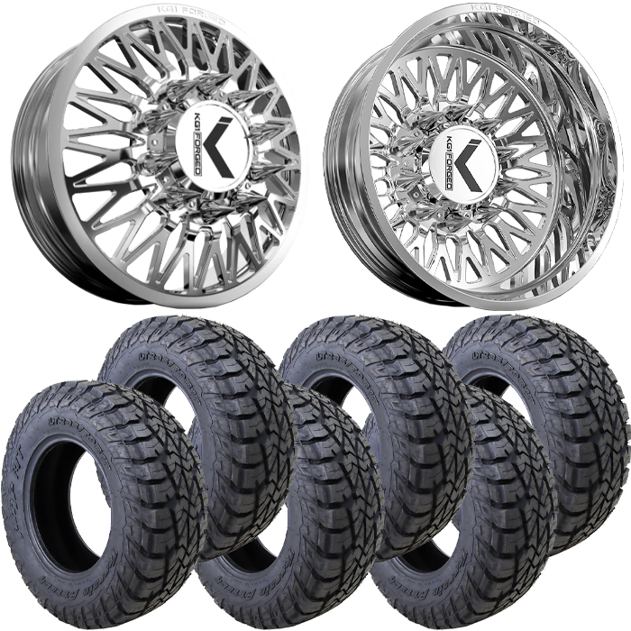 22x8.25 22 inch KG1 Forged KD059 SEISMIC Dually Wheel and Tire Package 35" AMP Attack RT