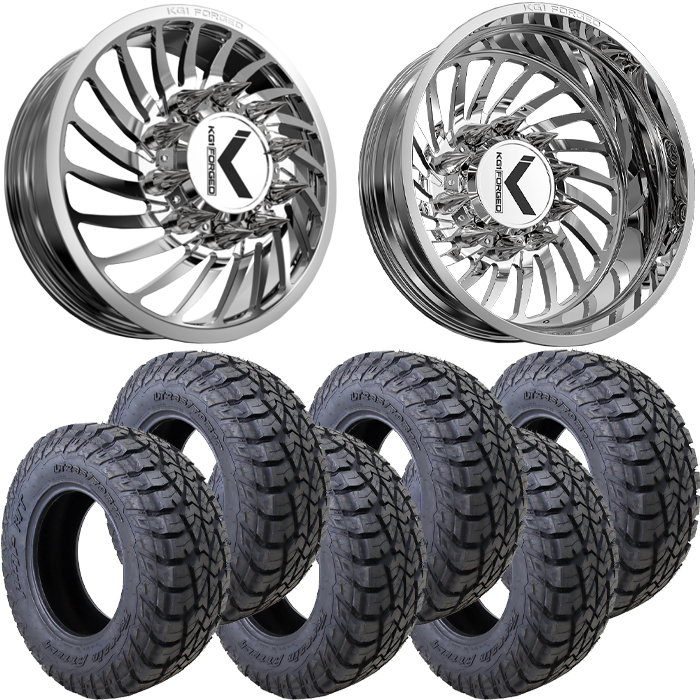 22x8.25 22 inch KG1 Forged KD023 BENDER Dually Wheel and Tire Package 35" AMP Attack RT