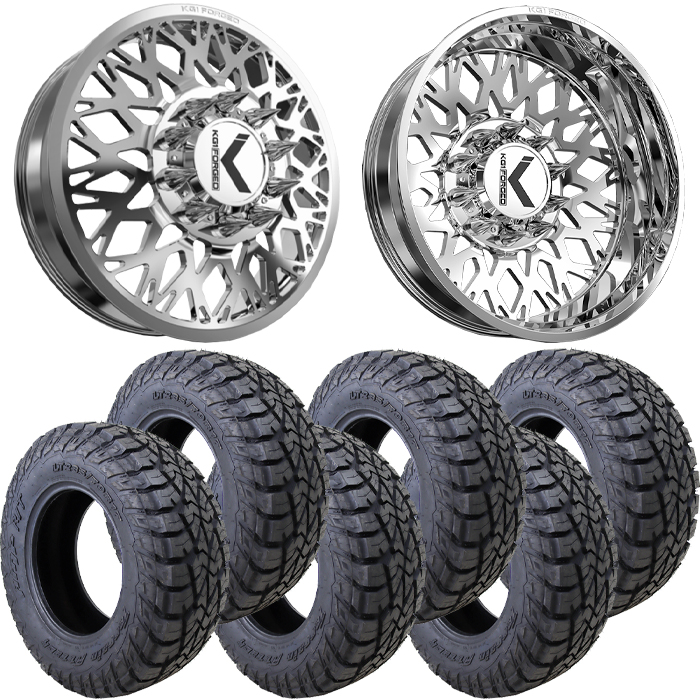 22x8.25 22 inch KG1 Forged KD056 ELEVATE Dually Wheel and Tire Package 35" AMP Attack RT