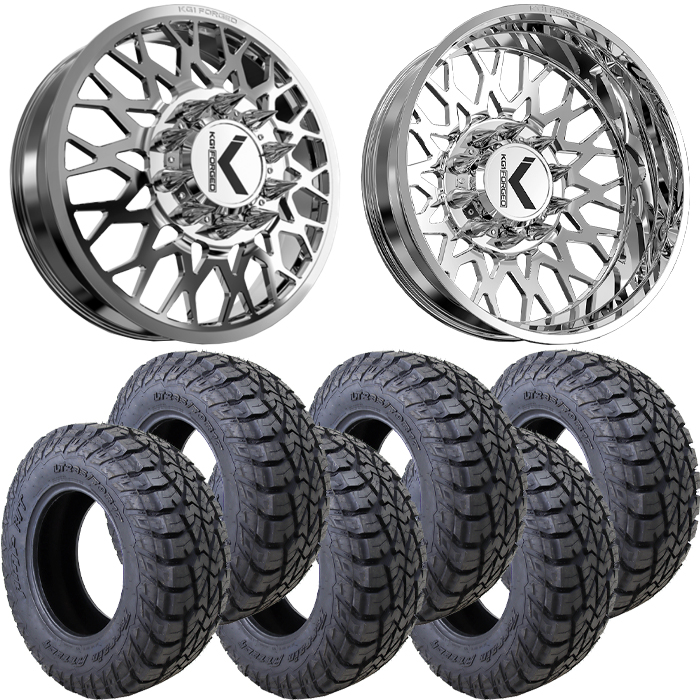 22x8.25 22 inch KG1 Forged KD019 TORTURE Dually Wheel and Tire Package 35" AMP Attack RT