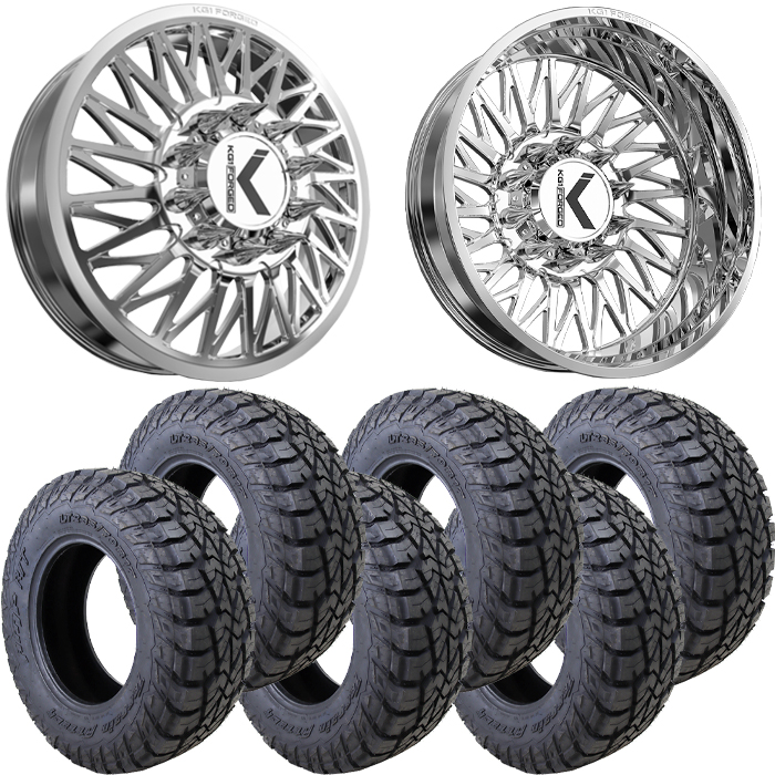 22x8.25 22 inch KG1 Forged KD054 GLAZE Dually Wheel and Tire Package 35" AMP Attack RT