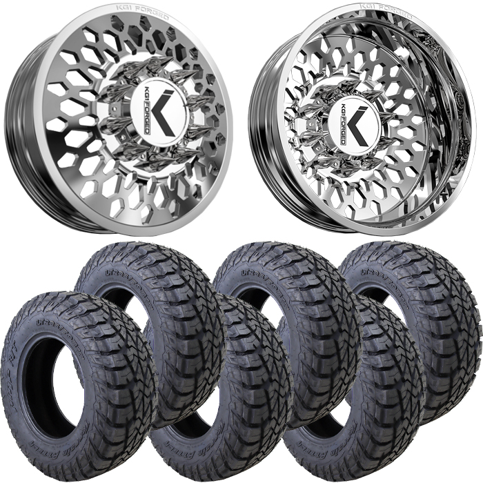 22x8.25 22 inch KG1 Forged KD066 GLITZ Dually Wheel and Tire Package 35" AMP Attack RT