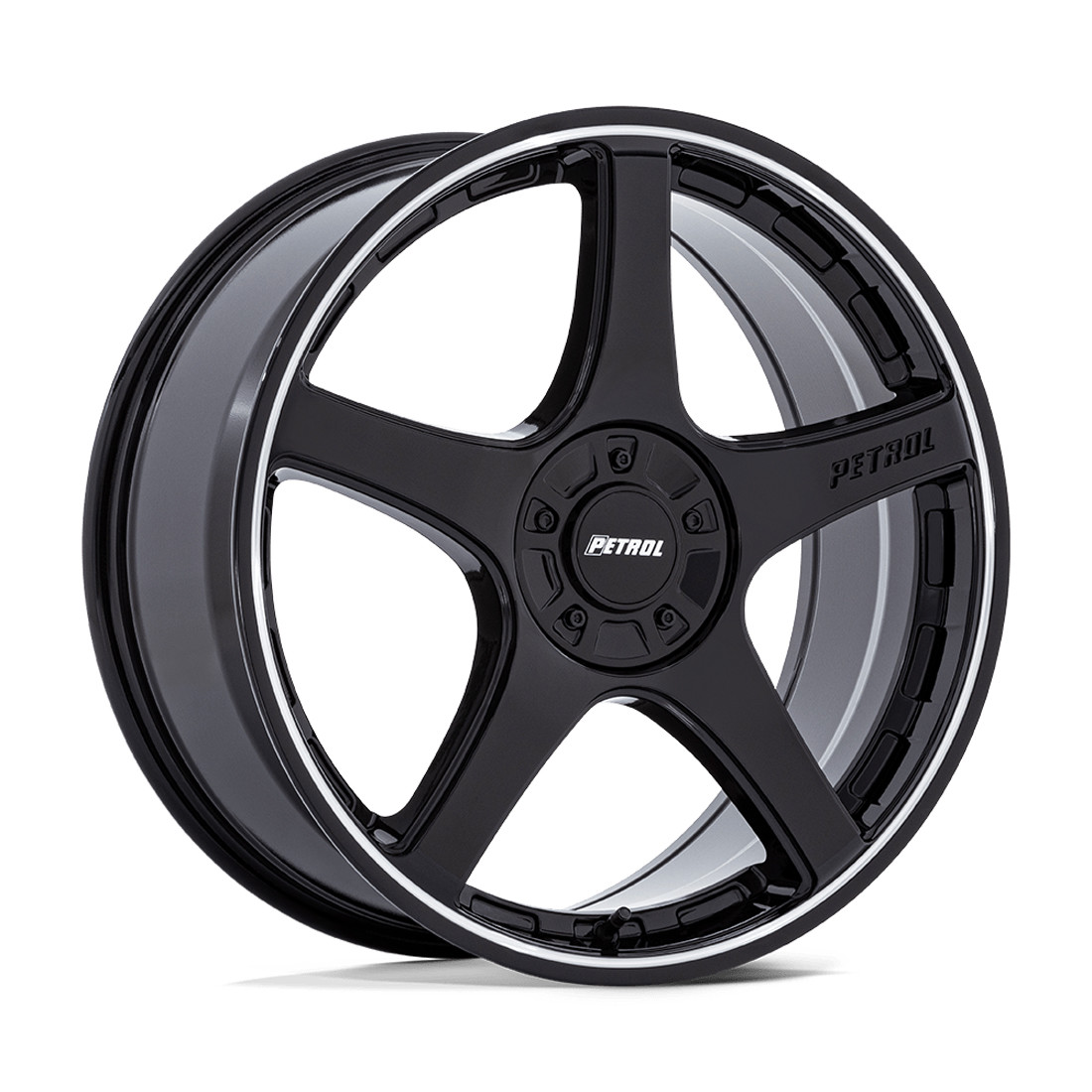 Petrol Wheels P2E PE003 Gloss Black with Machined Lip 20x8.5 40mm Offset 5x110,5x115