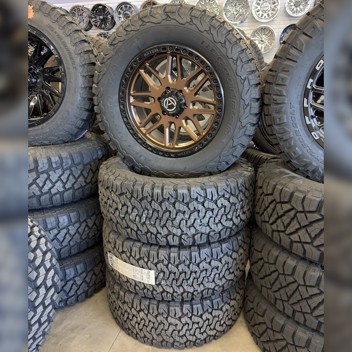 Artem Offroad Wheels AB-1 Grimlock Satin Bronze with Satin Black Ring 20x9 12mm Offset 6x135 BF Goodrich Tires T/A KO2 A/T 35x12.50R20 E